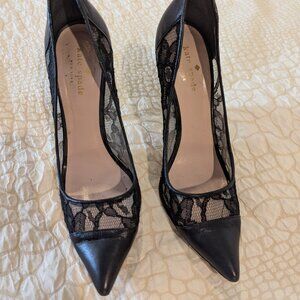Kate Spade leather and lace black heels size 7 1/2